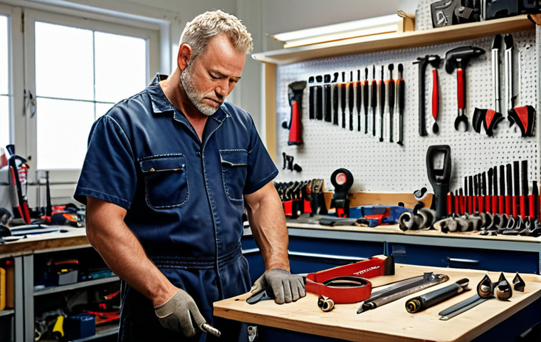 **Prompt:** A skilled mechanic stands in a well-organized, brightly lit professional workshop, contemplating a selection of various high-quality air tools laid out on a workbench. Emphasize precision, durability, and the tools' modern design. A sense of decision-making and expertise. Natural light streaming in.