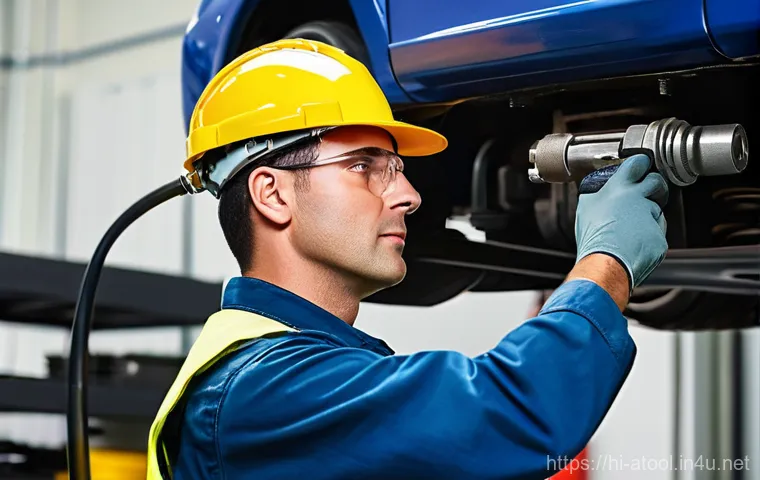 에어공구 브랜드별 가격대 - **Prompt:** A skilled male mechanic in his mid-30s, wearing clean, professional work overalls, a yel...