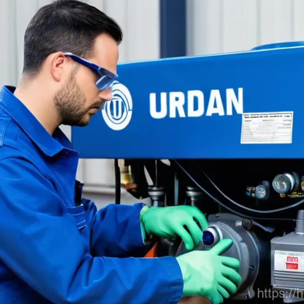 에어공구 관련 법규 및 규격 - **Prompt:** A professional and well-lit industrial workshop setting. A male technician in his late 2...