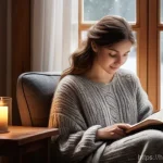 에어 공구 장단점 분석 - A cozy, warm-toned illustration of a young woman aged in her early twenties, with long, wavy brown h...